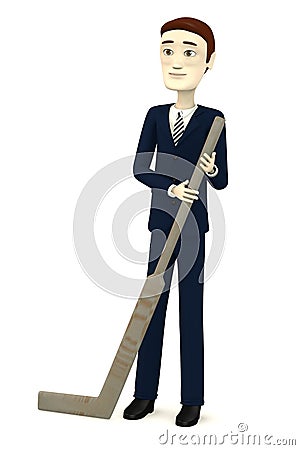 Cartoon businessman with hockeystick Stock Photo