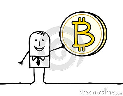 Cartoon Businessman Holding a Bitcoin Sign Vector Illustration