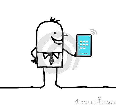 Cartoon businessman holding connected digital tablet Vector Illustration