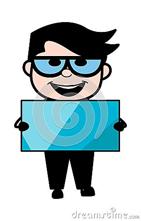 Cartoon Businessman holding a shiny banner Cartoon Illustration