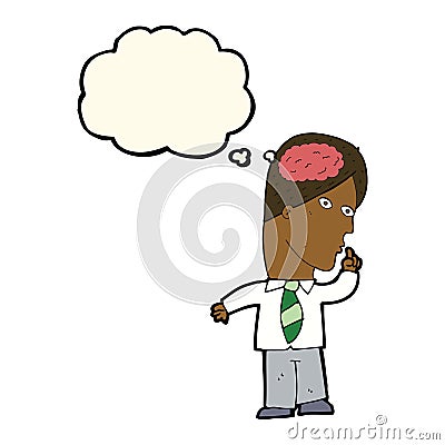 cartoon businessman with huge brain with thought bubble Stock Photo