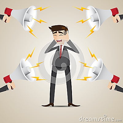 Cartoon businessman with noisy megaphone Vector Illustration