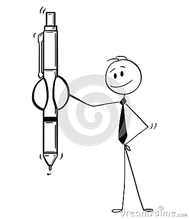 Cartoon of Businessman Offering Pen Vector Illustration