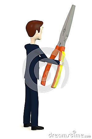 Cartoon businessman with pliers Stock Photo