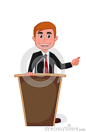 Cartoon businessman presentation on podium Vector Illustration