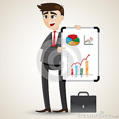 Cartoon businessman presentation with white board Vector Illustration