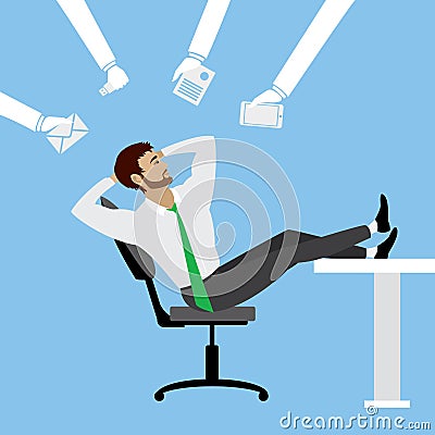 Cartoon businessman relax on chair in office. Vector Illustration