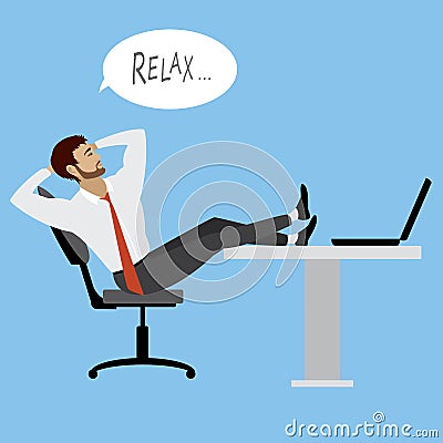 Cartoon businessman relax on chair in office. Vector Illustration