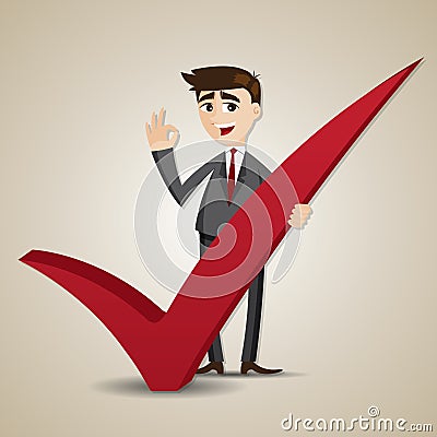 Cartoon businessman with right mark Vector Illustration