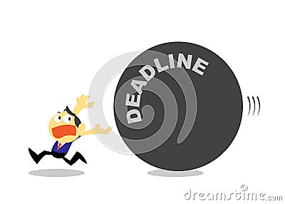 Cartoon Businessman Run Away from Deadline. Stock Photo