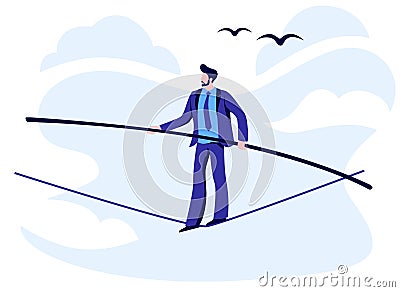 Cartoon businessman slackline walker vector flat illustration Vector Illustration