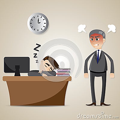 Cartoon businessman sleeping and angry boss Vector Illustration