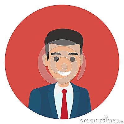 Cartoon Businessman in Suit Portrait in Circle Vector Illustration