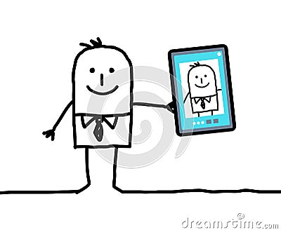 Cartoon businessman taking a picture of himself Vector Illustration
