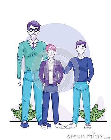 Cartoon businessman with teenager boys, colorful design Vector Illustration