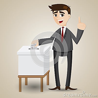 Cartoon businessman voting with ballot box Vector Illustration