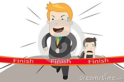 A cartoon businessman is winning his competitor in business race vector Vector Illustration