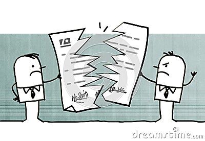 Cartoon businessmen breaking a contract Cartoon Illustration