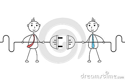 Cartoon businessmen connecting electric plug Vector Illustration