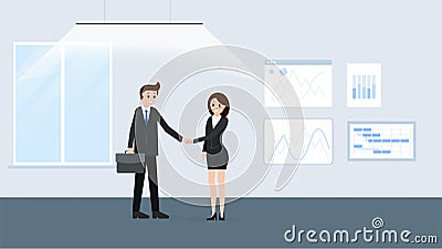 Cartoon businesspeople at meeting room poster Vector Illustration