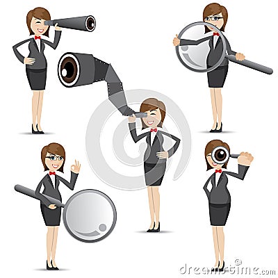 Cartoon businesswoman in finding gesture Vector Illustration