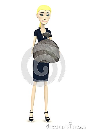 Cartoon businesswoman with garbage bag Stock Photo