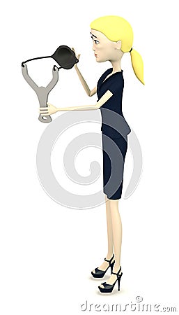 Cartoon businesswoman with hand catapult Stock Photo