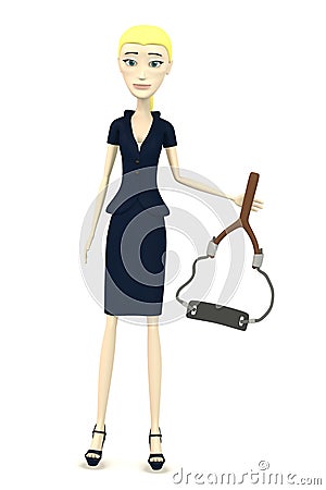 Cartoon businesswoman with hand catapult Stock Photo