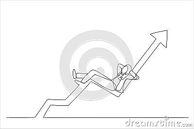 Cartoon of businesswoman investor relax and sleep on growing graph. Success investment earn more profit Vector Illustration