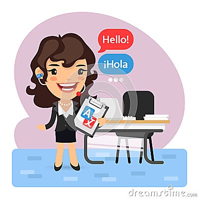 Cartoon Businesswoman Language Translator Vector Illustration