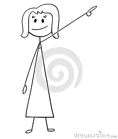 Cartoon of Businesswoman or Woman Pointing Left and Up Vector Illustration