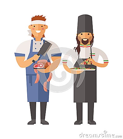 Cartoon butcher and pizza chef vector character illustration Vector Illustration