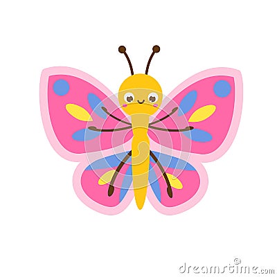 Cartoon butterfly. Cute insect character. Vector illustration Vector Illustration