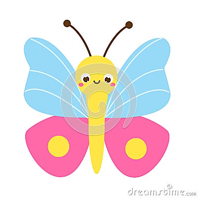 Cartoon butterfly. Cute insect character. Vector illustration Vector Illustration