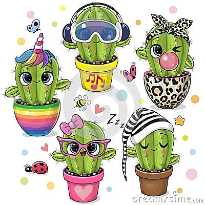 Cartoon Cactus with eyes on the white background Vector Illustration