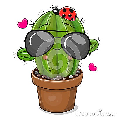 Cartoon Cactus with glasses isolated on a white background Vector Illustration