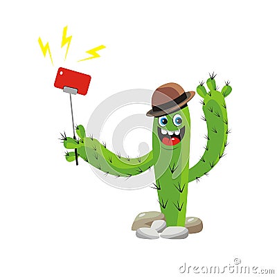 Cartoon cactus tree is selfie Cartoon Illustration