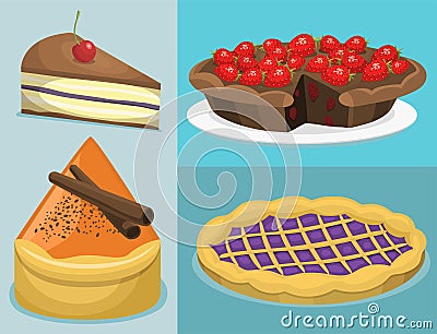 Cartoon cake fresh tasty dessert sweet pastry pie vector illustration gourmet homemade delicious Vector Illustration