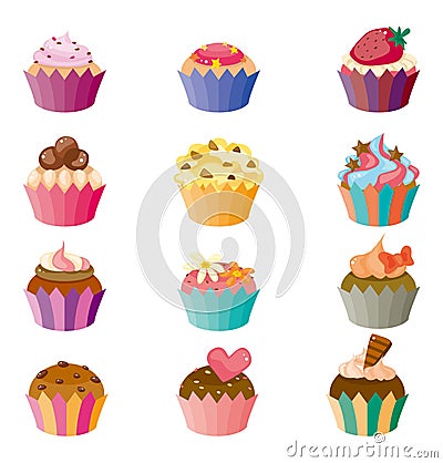 Cartoon cake icons set Vector Illustration