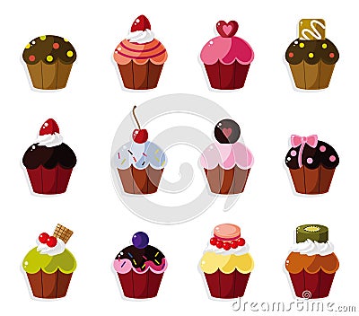 Cartoon cake icons set Vector Illustration