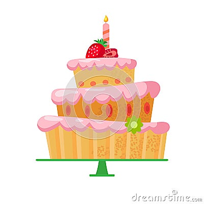 Cartoon cake with strawberries2-01 Vector Illustration