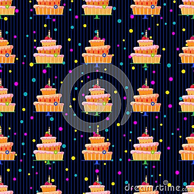 Cartoon cake with strawberries pattern3-01 Vector Illustration