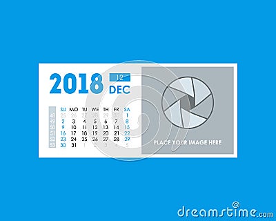 Cartoon Calendar Event Planner December 2018 . Vector Vector Illustration