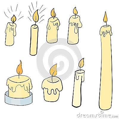 Cartoon candles set black outline art Vector Illustration