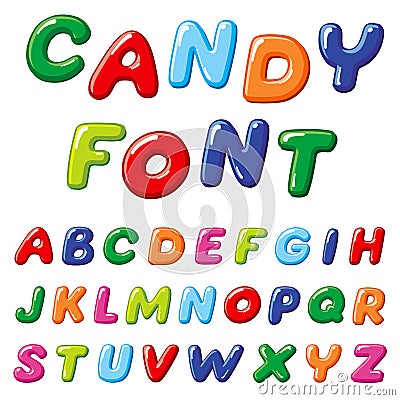Cartoon candy kids vector font. Rainbow funny alphabet Vector Illustration