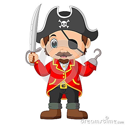 Cartoon captain pirate holding a sword Vector Illustration