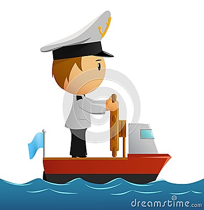 Cartoon captain sailor in uniform on the ship Vector Illustration