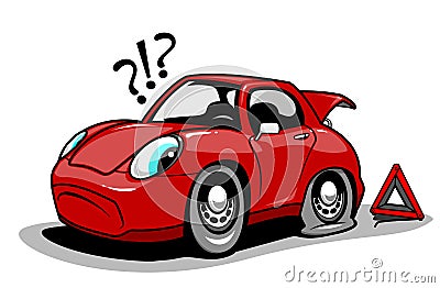 Cartoon car with a flat tire Vector Illustration