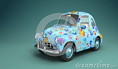 Cartoon car with flower print Cartoon Illustration