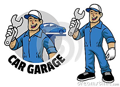 Cartoon car mechanic worker mascot Vector Illustration